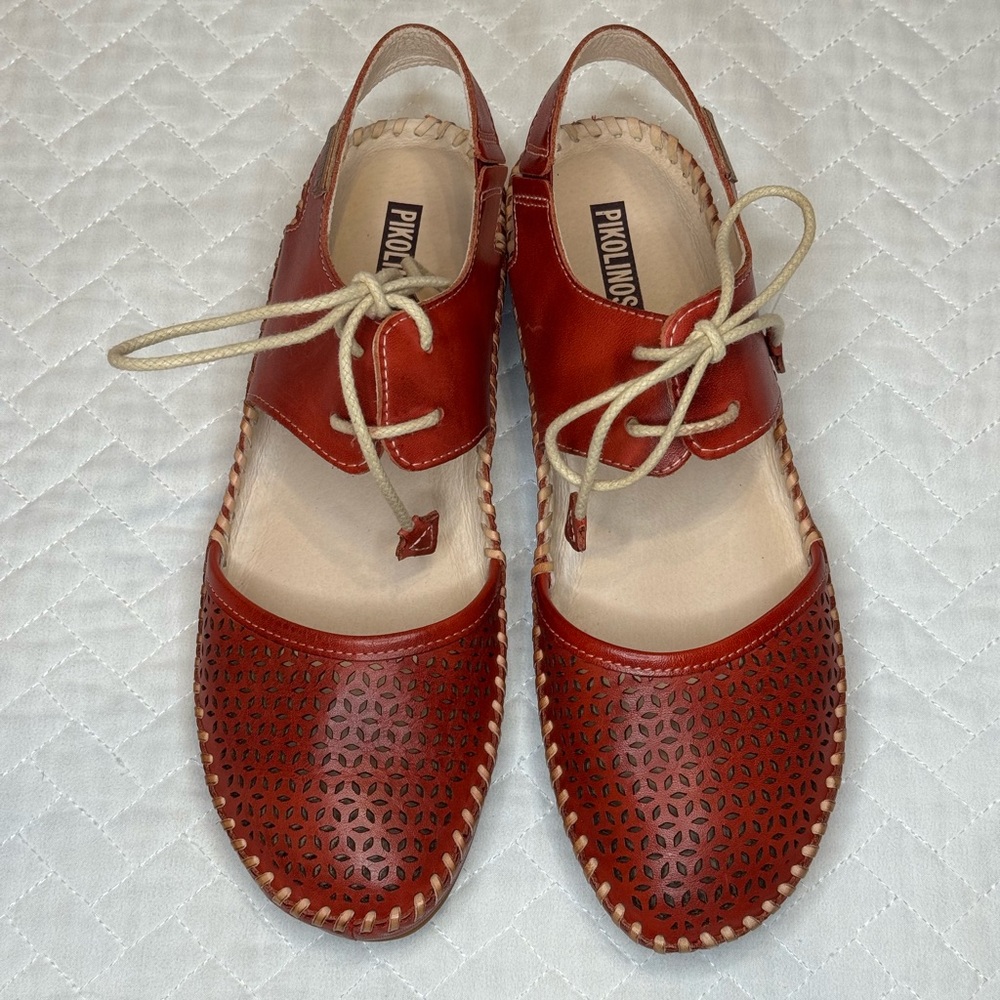 Pikolino’s Red Leather Lace up Sling Back Shoes,NWOB